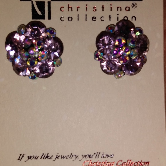 Purple flower bling sparkle pierced earrings NEW - Picture 4 of 4